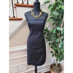 Women's Solid Black Polyester Strapless Casual Knee Length Dress Size Small